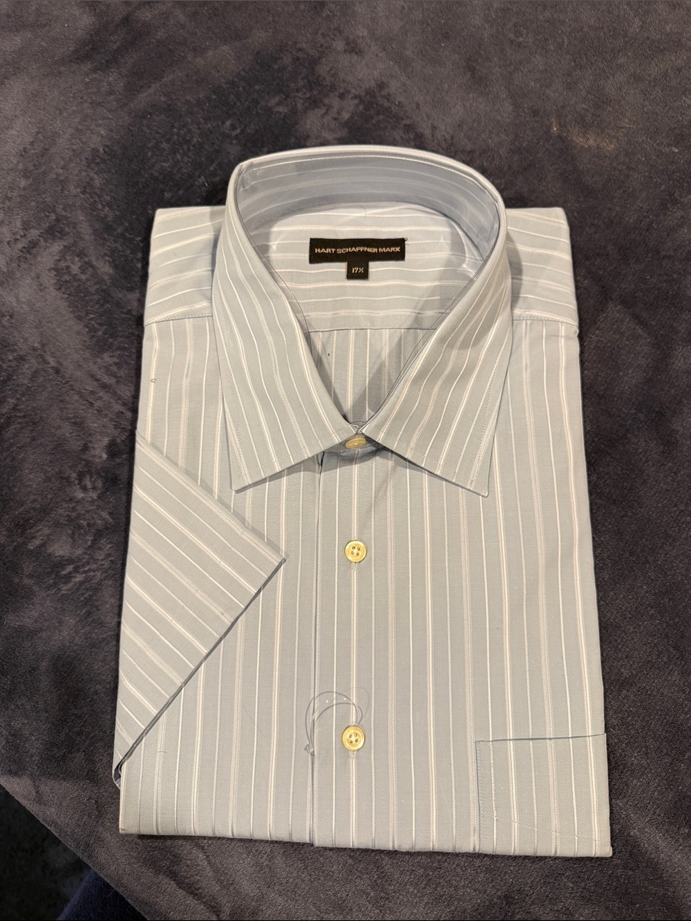Hart Schaffner Marx Light Gray Striped Short-Sleeve Dress Shirt